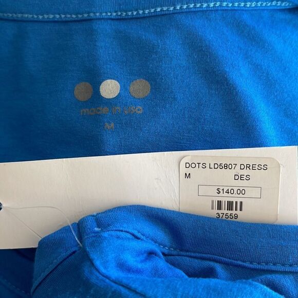 Three Dots royal blue wide side/shoulder ruffle stretch jersey sleeveless midi. - Picture 7 of 8